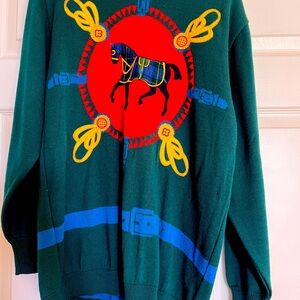 Mondi Vintage Rare  Horse sweater dark green size 40 1984